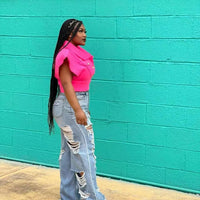 Women’s slim fit denim jeans by MANDOTOS featuring high waist, button pockets, stylish splice detail, and straight-leg design.