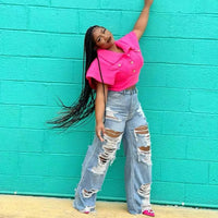 Mandotos women's long denim jeans featuring high waist, button pockets, slim fit, elegant splice design, straight legs, summer style.