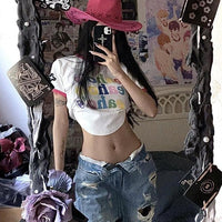 Plus size ripped denim wide-leg pants for women, high waist, straight-leg style, summer retro, by MANDOTOS.
