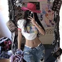 Plus size ripped denim wide-leg pants for women, high waist, straight-leg, summer retro style by MANDOTOS.