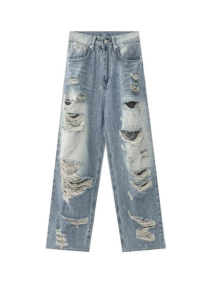 Plus Size American Hole Plus Size Ladies High Waist Straight-leg Denim - MANDOTOS