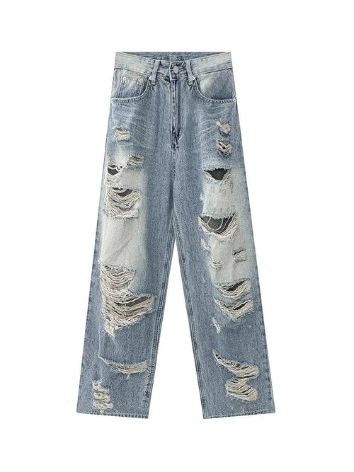Plus Size American Hole Plus Size Ladies High Waist Straight-leg Denim - MANDOTOS