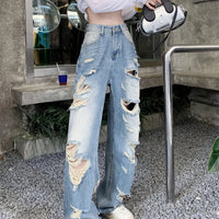 Plus size American Hole high waist straight-leg denim pants for women by MANDOTOS, showcasing fit and stylish design.