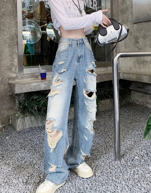 Plus Size American Hole Plus Size Ladies High Waist Straight-leg Denim - MANDOTOS
