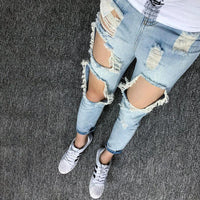 Mandotos women's summer oversized ripped jeans featuring cropped, trendy K-style design with distressed scrape details.