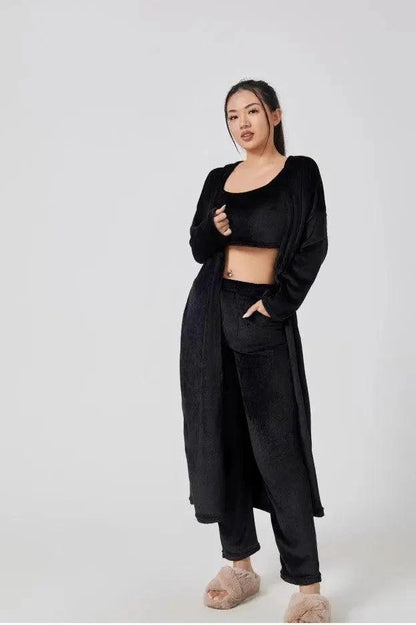 Women's 3-Piece Cozy Lounge Set - Pajama Set with Cardigan - MANDOTOS