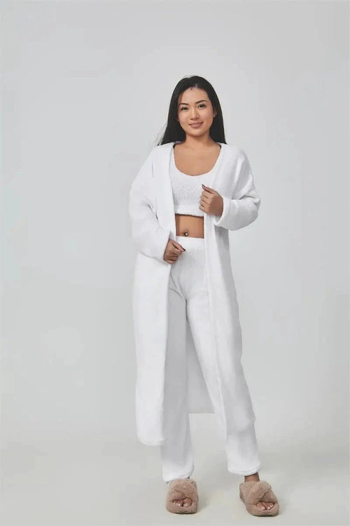 Women's 3-Piece Cozy Lounge Set - Pajama Set with Cardigan - MANDOTOS