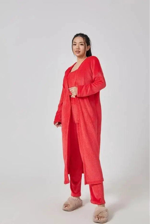 Women's 3-Piece Cozy Lounge Set - Pajama Set with Cardigan - MANDOTOS