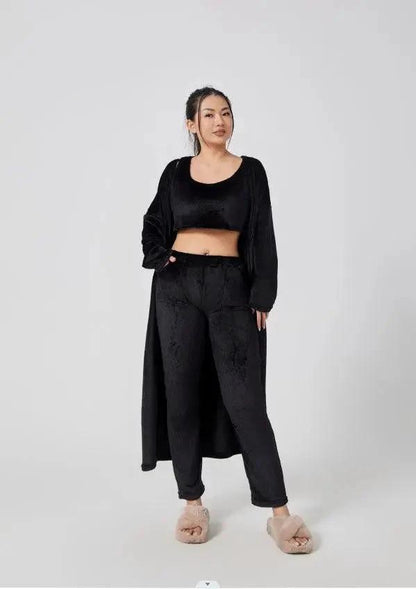 Women's 3-Piece Cozy Lounge Set - Pajama Set with Cardigan - MANDOTOS