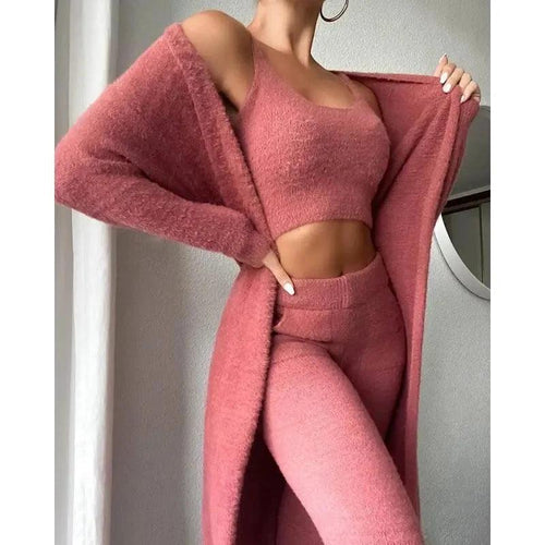 Women's 3-Piece Cozy Lounge Set - Pajama Set with Cardigan - MANDOTOS