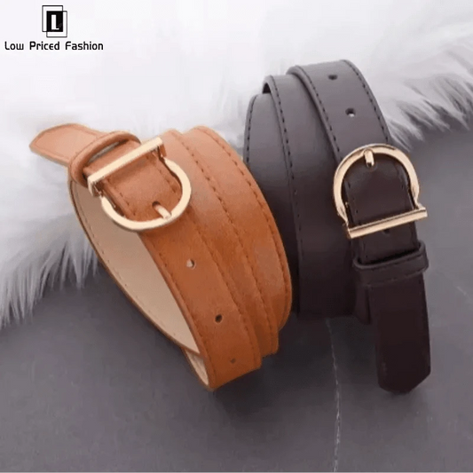 Mandotos women's fashion thin PU leather belt with pin buckle, designed for cargo pants and jeans, soft and windproof.