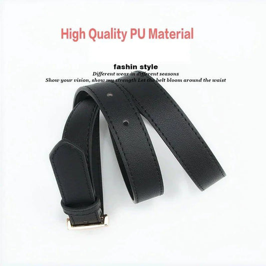 Mandotos women's thin fashion belt with pin buckle, genuine soft PU leather, perfect with cargo pants or jeans.