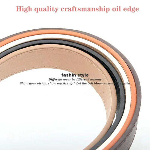 Mandotos women's thin fashion belt with pin buckle, genuine leather, soft material, suitable for cargo pants and jeans.