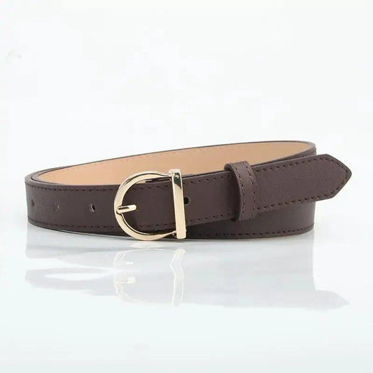 Women's thin fashion belt with pin buckle, genuine soft PU leather, ideal for cargo pants and jeans by MANDOTOS.