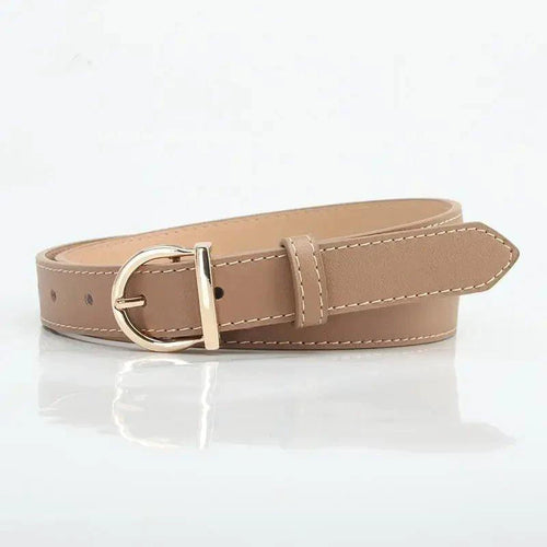Elegant women's thin PU leather belt with pin buckle, perfect for cargo pants or jeans, by MANDOTOS.