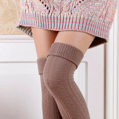 Women's Fashion Solid Color Warm Knee-high Socks - MANDOTOS