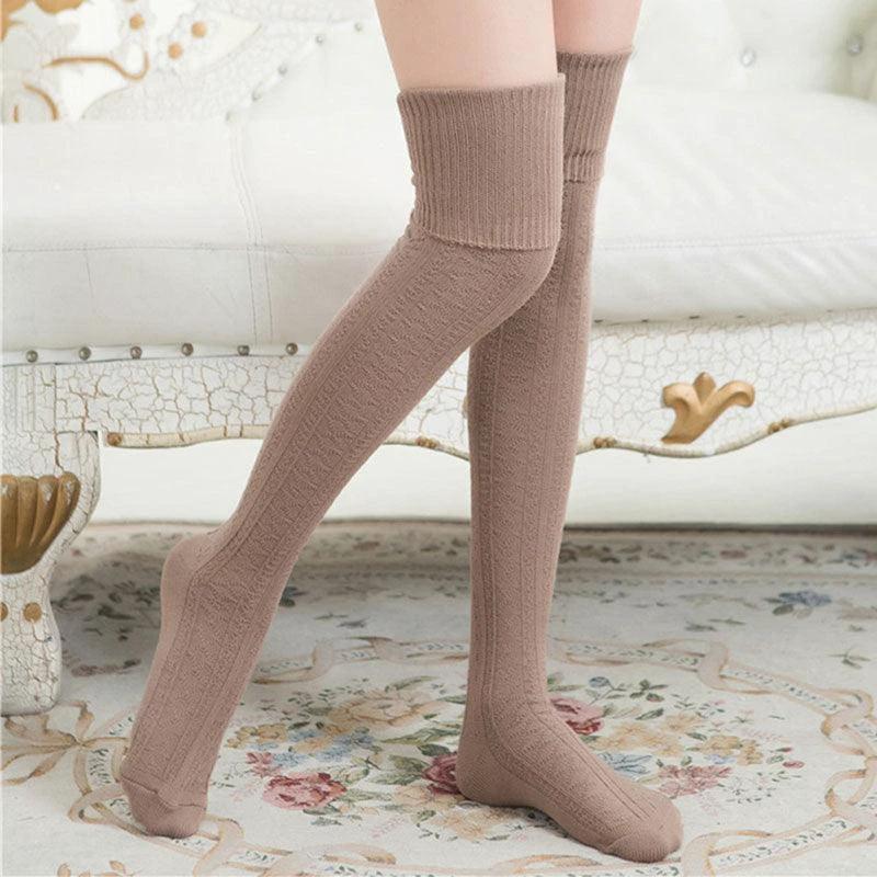 Women's Fashion Solid Color Warm Knee-high Socks - MANDOTOS