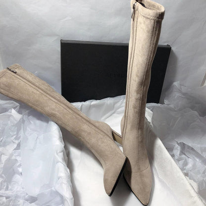 Women's High Heel Stretch Below The Knee Boots - MANDOTOS