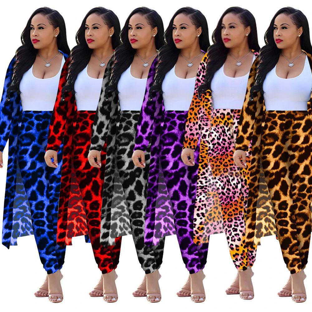 Women's Long-sleeved Leopard Print Suitcoat Suits - MANDOTOS