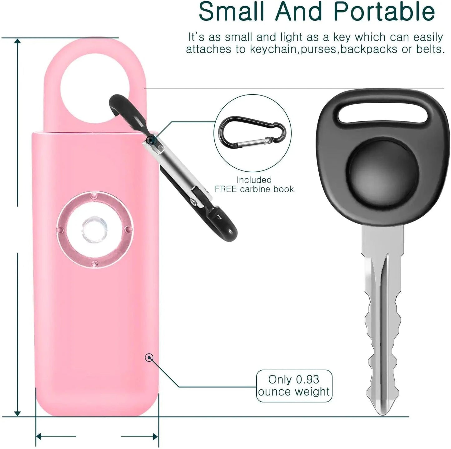 Mandotos women's self-defense safety alarm with keychain and button, compact personal security device for emergency alerts.