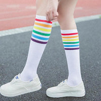 Women's Striped Knee-High Cotton Socks - MANDOTOS