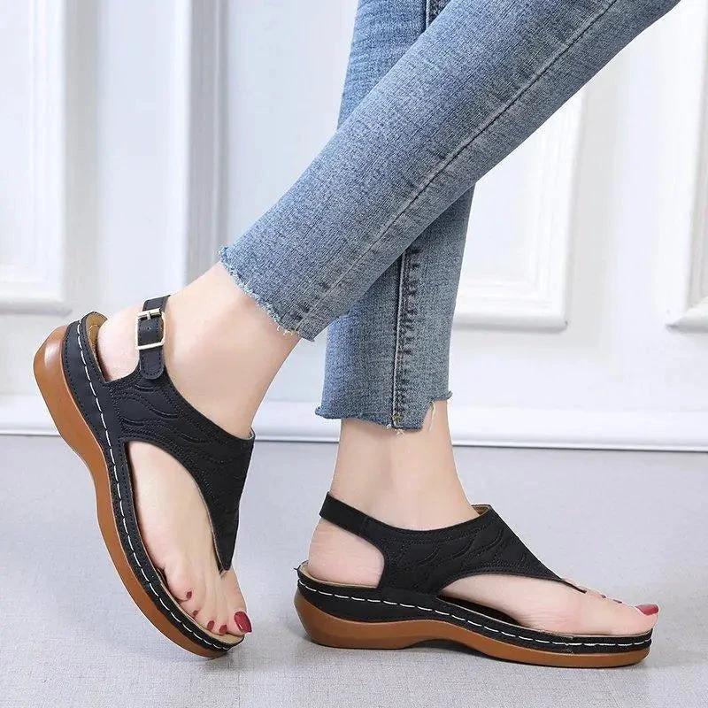 Mandotos Women's Wedge Heel Sandals Casual Flip Flops Solid Color Lightweight Comfort All Day - MANDOTOS