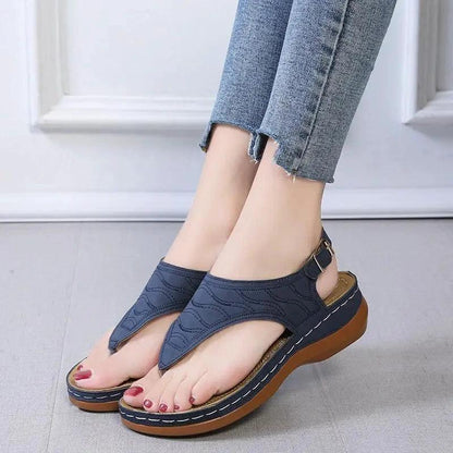 Mandotos Women's Wedge Heel Sandals Casual Flip Flops Solid Color Lightweight Comfort All Day - MANDOTOS