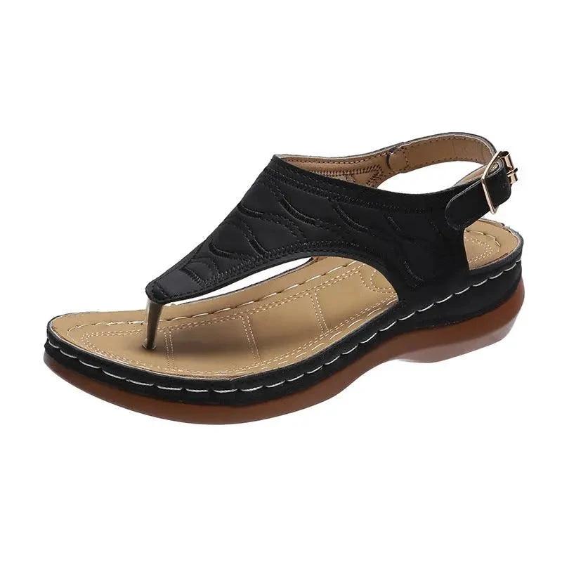 Mandotos Women's Wedge Heel Sandals Casual Flip Flops Solid Color Lightweight Comfort All Day - MANDOTOS