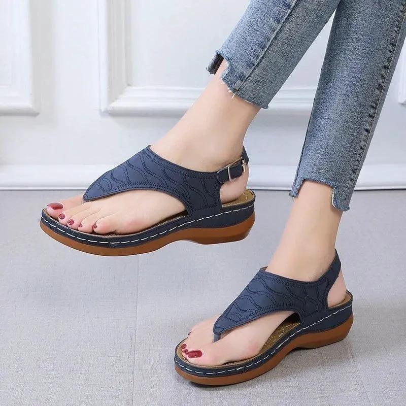 Mandotos Women's Wedge Heel Sandals Casual Flip Flops Solid Color Lightweight Comfort All Day - MANDOTOS