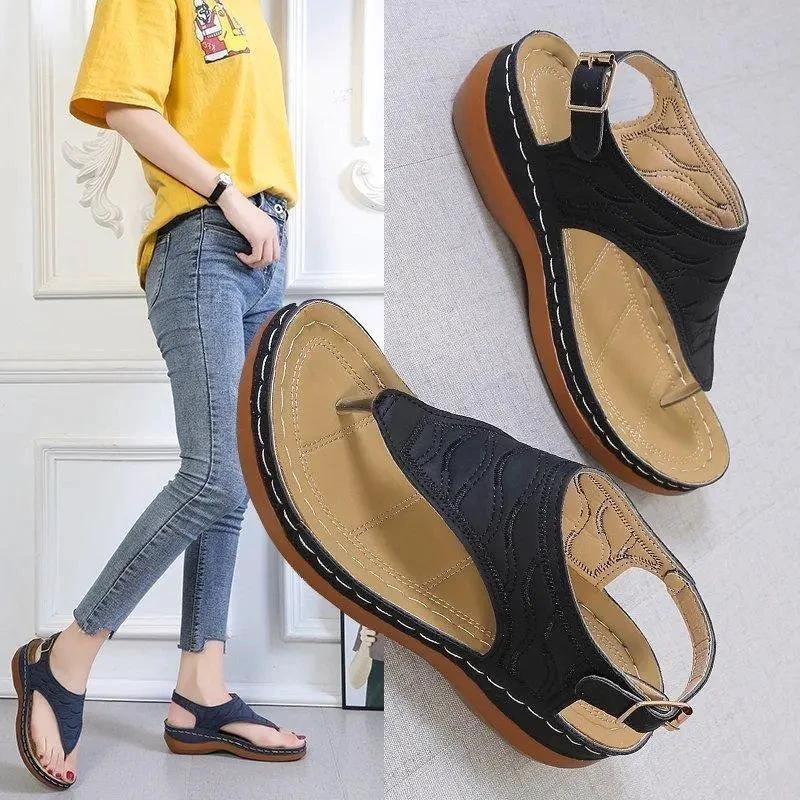 Mandotos Women's Wedge Heel Sandals Casual Flip Flops Solid Color Lightweight Comfort All Day - MANDOTOS