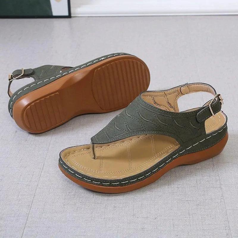 Mandotos Women's Wedge Heel Sandals Casual Flip Flops Solid Color Lightweight Comfort All Day - MANDOTOS