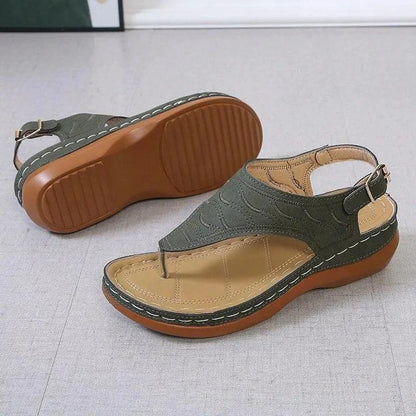 Mandotos Women's Wedge Heel Sandals Casual Flip Flops Solid Color Lightweight Comfort All Day - MANDOTOS
