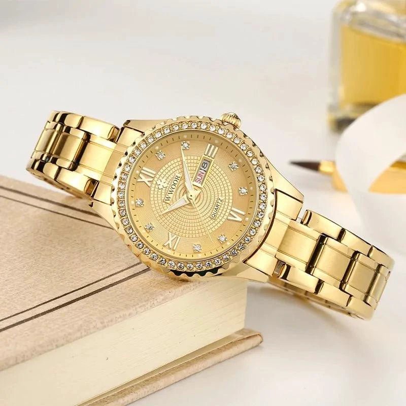 WWOOR Elegance Gold Diamond Quartz Watch - MANDOTOS