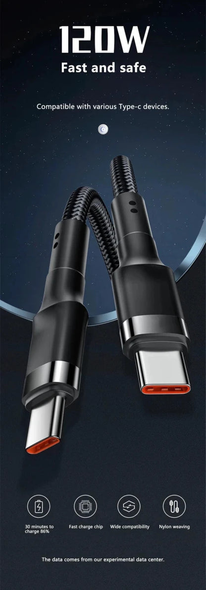 Xiaomi 120W Fast Charger PD Quick Charging High Quality USB C TO USB Type C Cable For iPhone 15 Plus Pro Max Samsung S24 - MANDOTOS