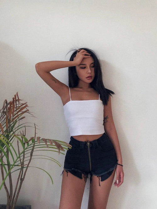 Xuan Ya High-Waisted Denim Shorts with Hip Zipper for Effortless Style - MANDOTOS