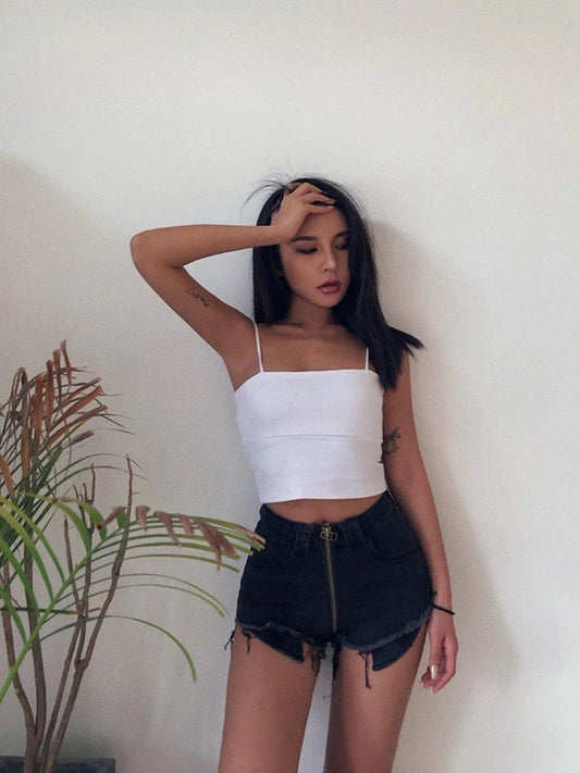 Xuan Ya High-Waisted Denim Shorts with Hip Zipper for Effortless Style - MANDOTOS