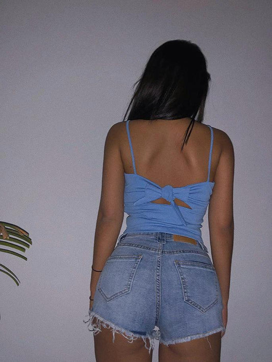 Xuan Ya High-Waisted Denim Shorts with Hip Zipper for Effortless Style - MANDOTOS