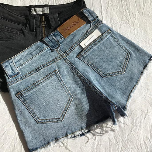 Xuan Ya High-Waisted Denim Shorts with Hip Zipper for Effortless Style - MANDOTOS