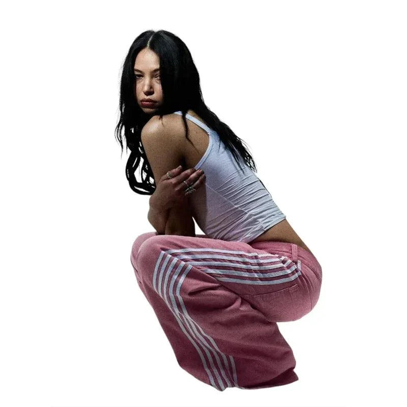 Y2K Baggy Jeans Harajuku vintage Striped Embroidered high quality Sweatpants men women Hip Hop Casual wide leg jeans streetwear - MANDOTOS