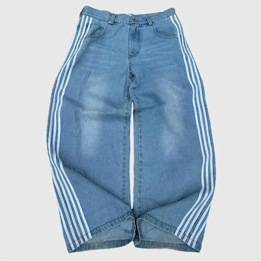 Y2K Baggy Jeans Harajuku vintage Striped Embroidered high quality Sweatpants men women Hip Hop Casual wide leg jeans streetwear - MANDOTOS
