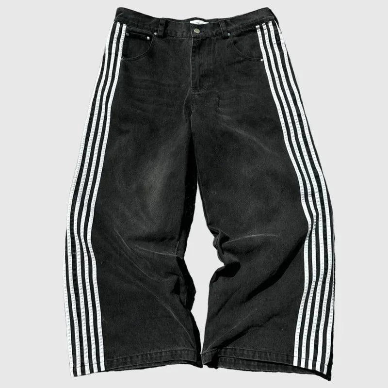 Y2K Baggy Jeans Harajuku vintage Striped Embroidered high quality Sweatpants men women Hip Hop Casual wide leg jeans streetwear - MANDOTOS