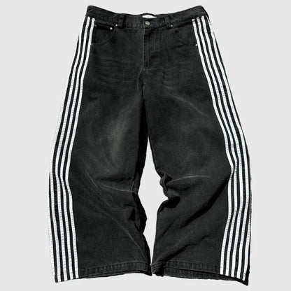 Y2K Baggy Jeans Harajuku vintage Striped Embroidered high quality Sweatpants men women Hip Hop Casual wide leg jeans streetwear - MANDOTOS