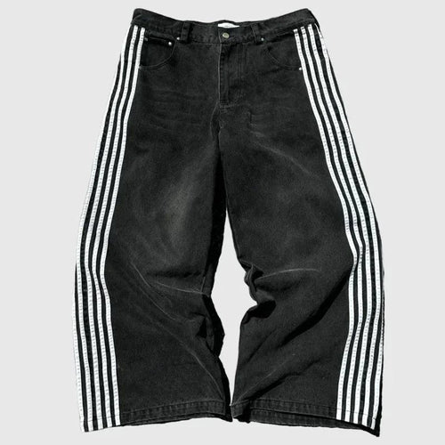 Y2K Baggy Jeans Harajuku vintage Striped Embroidered high quality Sweatpants men women Hip Hop Casual wide leg jeans streetwear - MANDOTOS