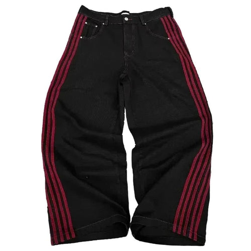 Y2K Baggy Jeans High Quality Embroidered Striped Harajuku Sweatpants Men Women Hip Hop Streetwear Casual Mopping Wide Leg Denim MANDOTOS