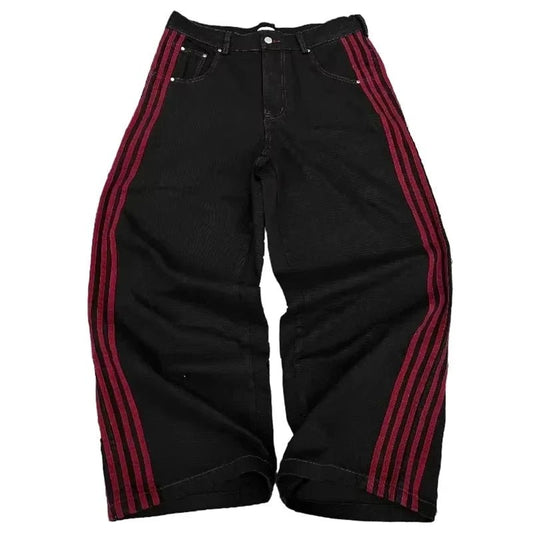 Y2K Baggy Jeans High Quality Embroidered Striped Harajuku Sweatpants Men Women Hip Hop Streetwear Casual Mopping Wide Leg Denim MANDOTOS