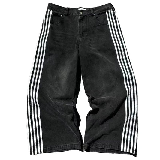 Y2K Baggy Jeans High Quality Embroidered Striped Harajuku Sweatpants Men Women Hip Hop Streetwear Casual Mopping Wide Leg Denim MANDOTOS