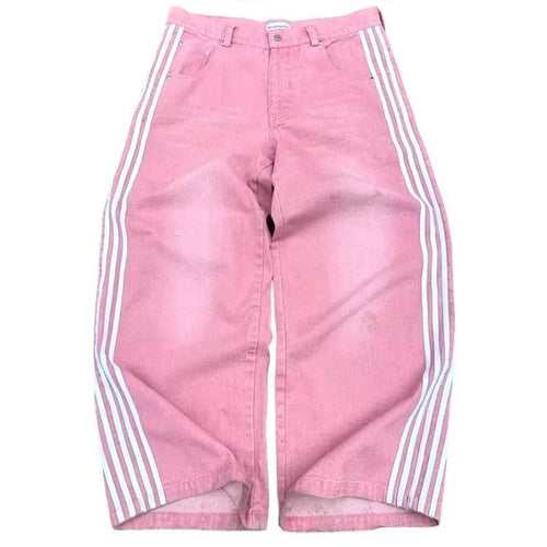 Y2K Baggy Jeans High Quality Embroidered Striped Harajuku Sweatpants Men Women Hip Hop Streetwear Casual Mopping Wide Leg Denim MANDOTOS