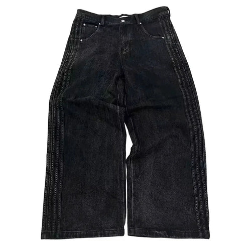 Y2K Baggy Jeans High Quality Embroidered Striped Harajuku Sweatpants Men Women Hip Hop Streetwear Casual Mopping Wide Leg Denim MANDOTOS