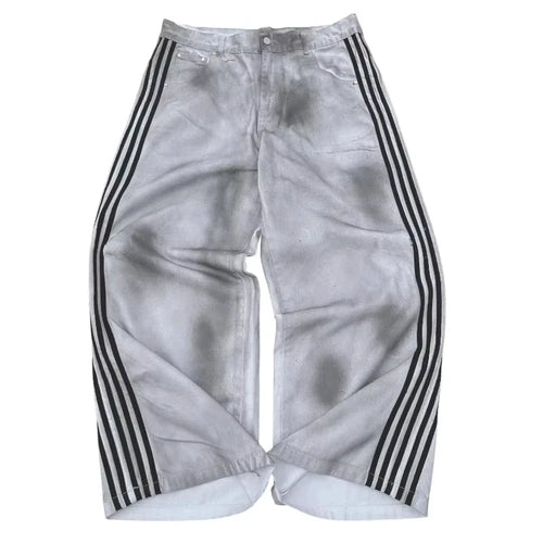 Y2K Baggy Jeans High Quality Embroidered Striped Harajuku Sweatpants Men Women Hip Hop Streetwear Casual Mopping Wide Leg Denim MANDOTOS