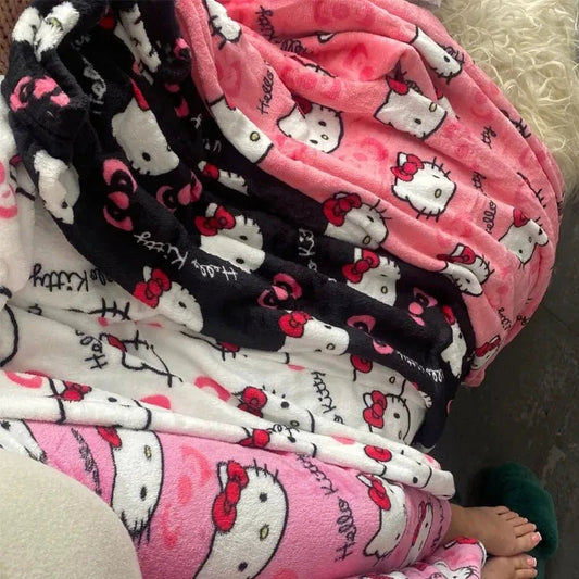 Mandotos Y2K Hello Kitty pajama pants featuring cartoon Hello Kitty design, comfortable women's sleepwear trousers for home leisure.
